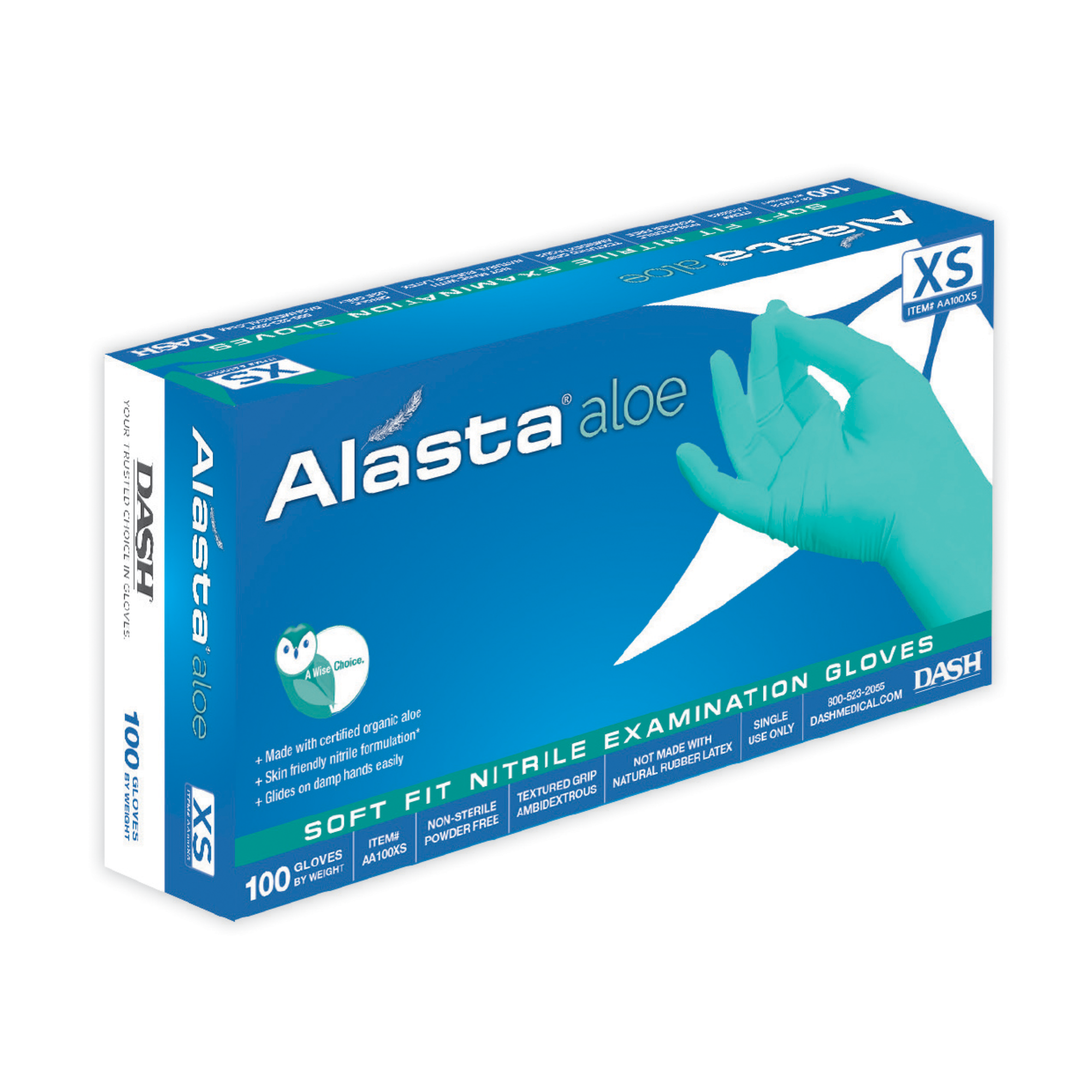 Alasta Aloe Nitrile Gloves, Powder-Free, Extra-Small, 100/Box, AA100XS product image