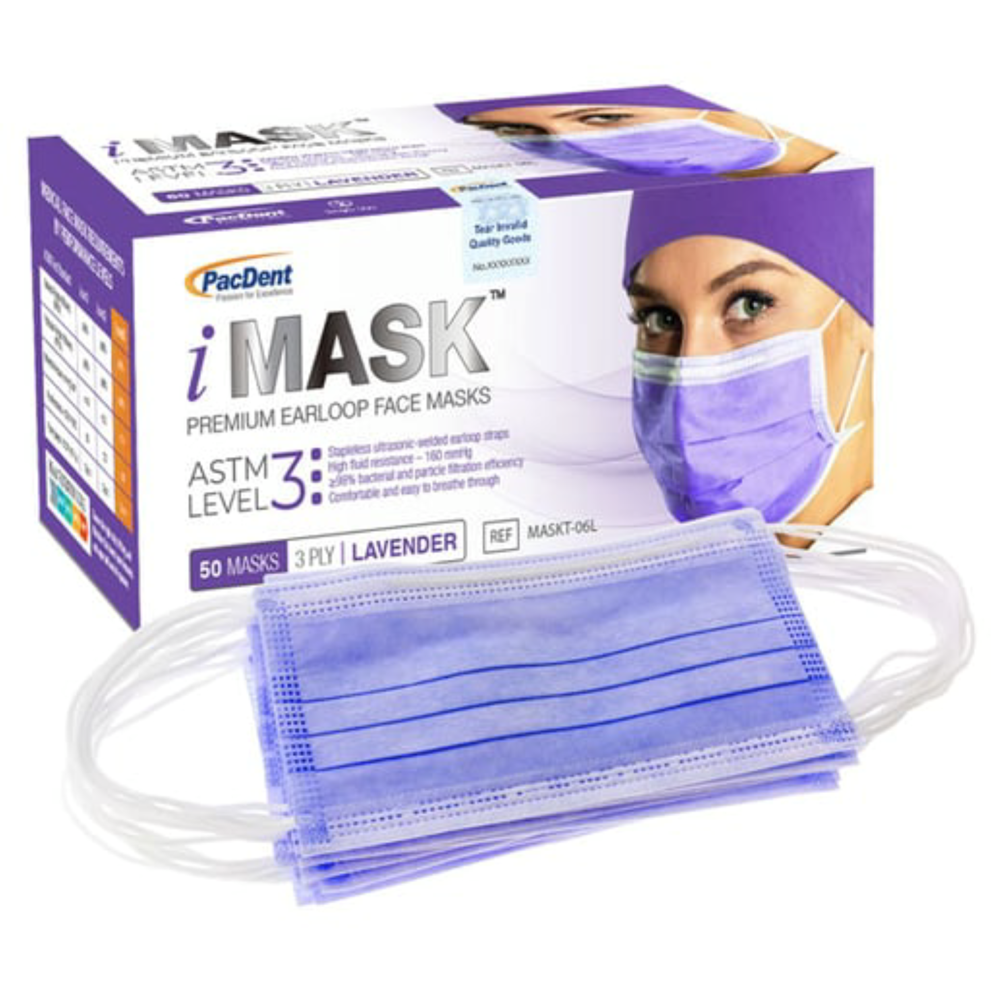 iMask ASTM Level 3 Ear-Loop Masks, Lavender, 50/Box product image
