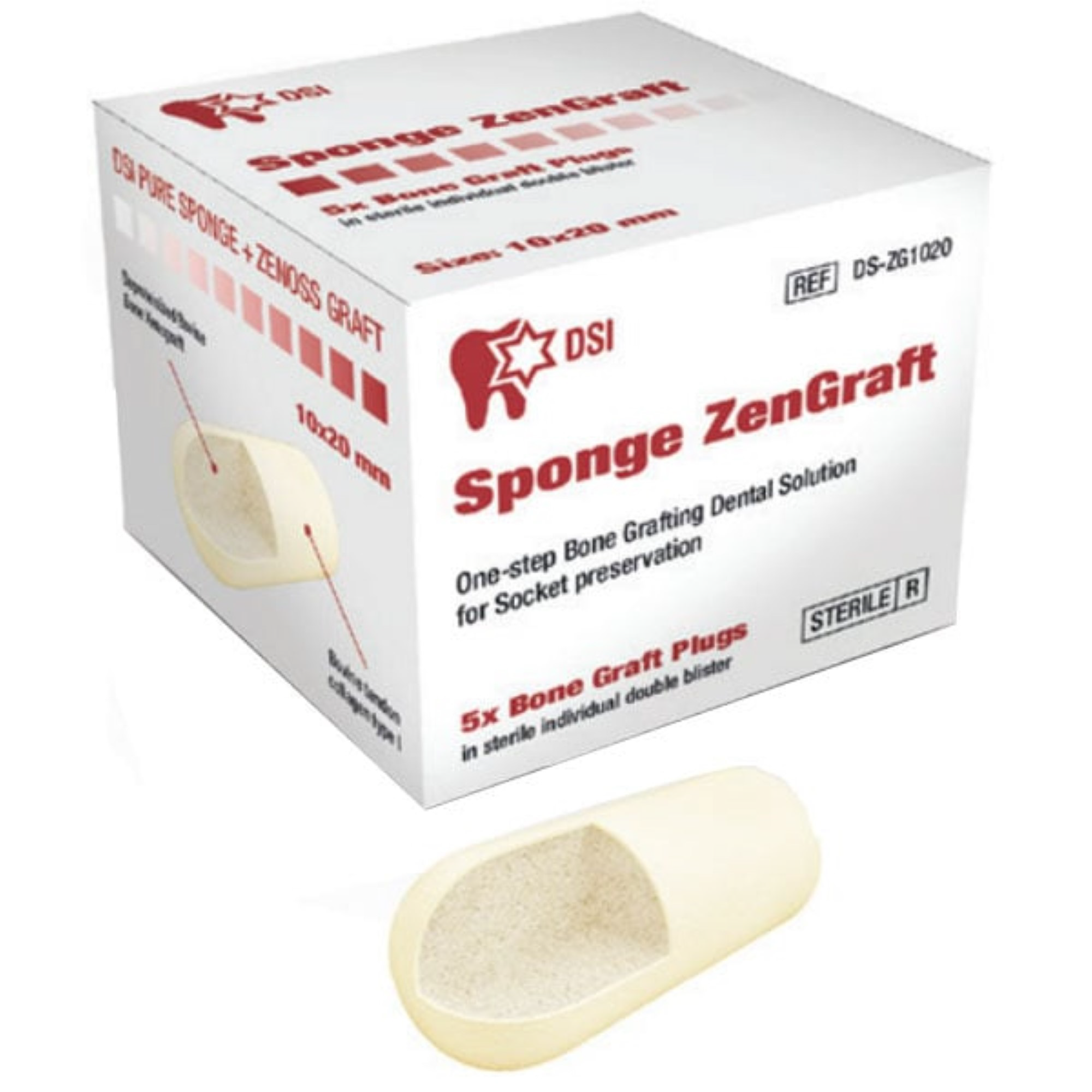 Sponge Zengraft Bone Graft Plug, One-Step Grafting Solution For Socket, 5/Box, DS-ZG1020 product image