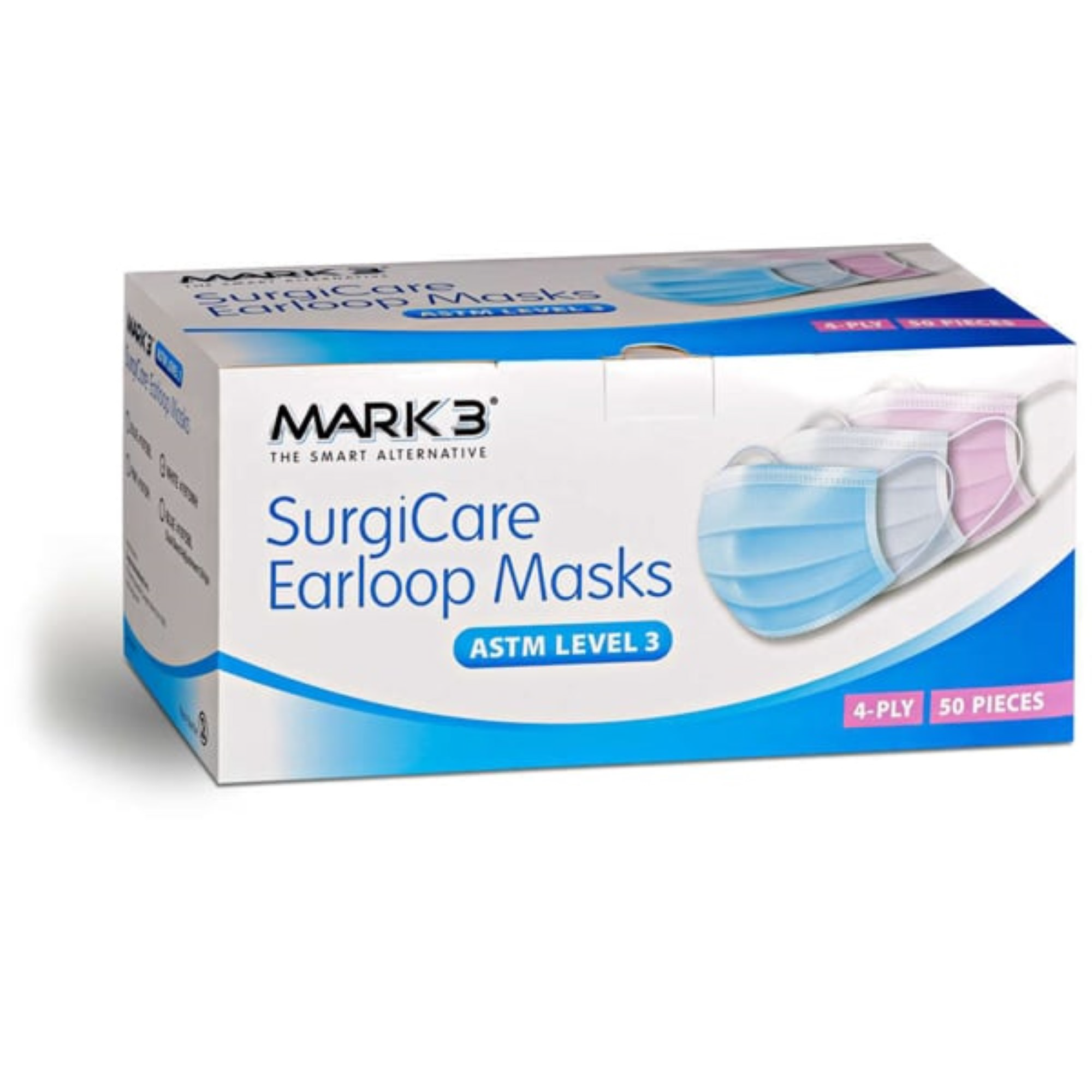 Surgicare Earloop Face Masks, Astm Level 3, Blue, 50/box, 1973BL product image