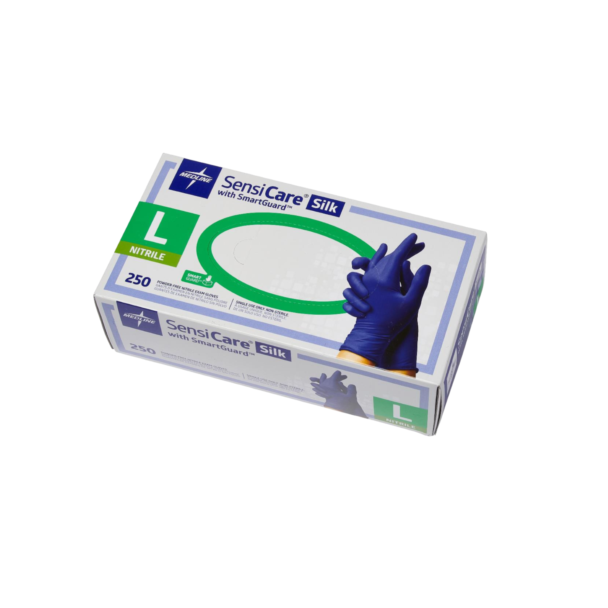 Sensicare Silk Nitrile Exam Gloves, Large 250/box Powder-Free Fingertip-Textured Dark Blue, MDS2586H product image
