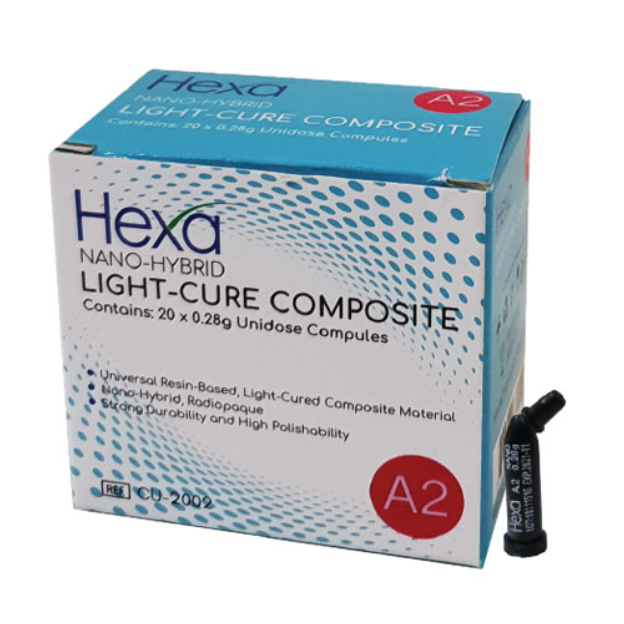 Hexa Nano Hybrid Light Cure Composite A2 20 X 0.28 Gm Unidose Compules. Universal Resin Based, CU-2002 product image