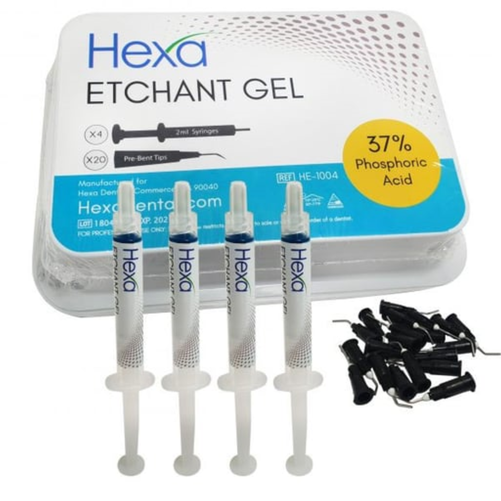 Hexa Etchant Gel 37% Phosphoric Acid Blue. 4 2 Ml syrs & 20 Pre Bent Tips, HE-1004 product image