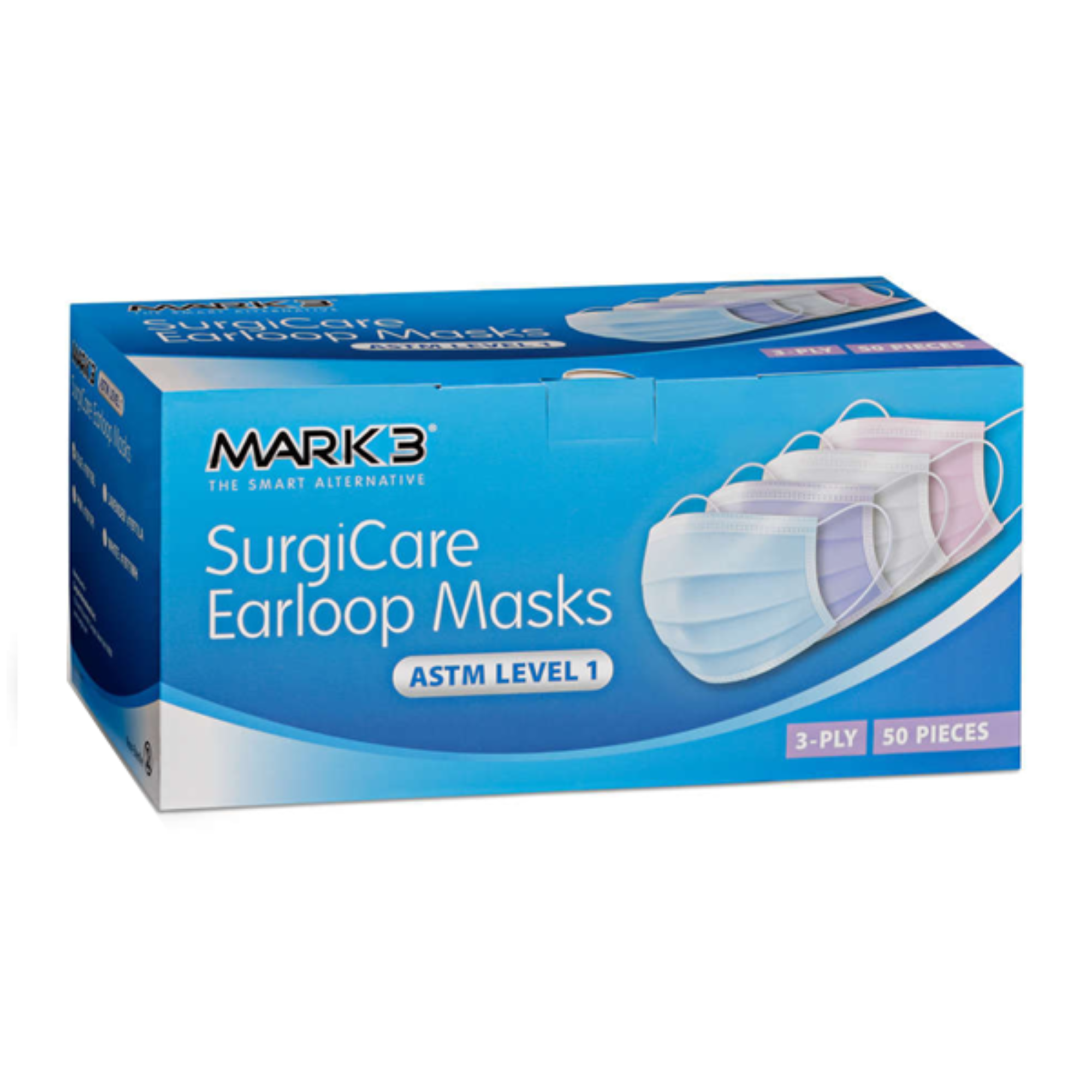 SurgiCare Lavender Earloop Face Masks Level 1 3ply 50/bx, 1971LA product image