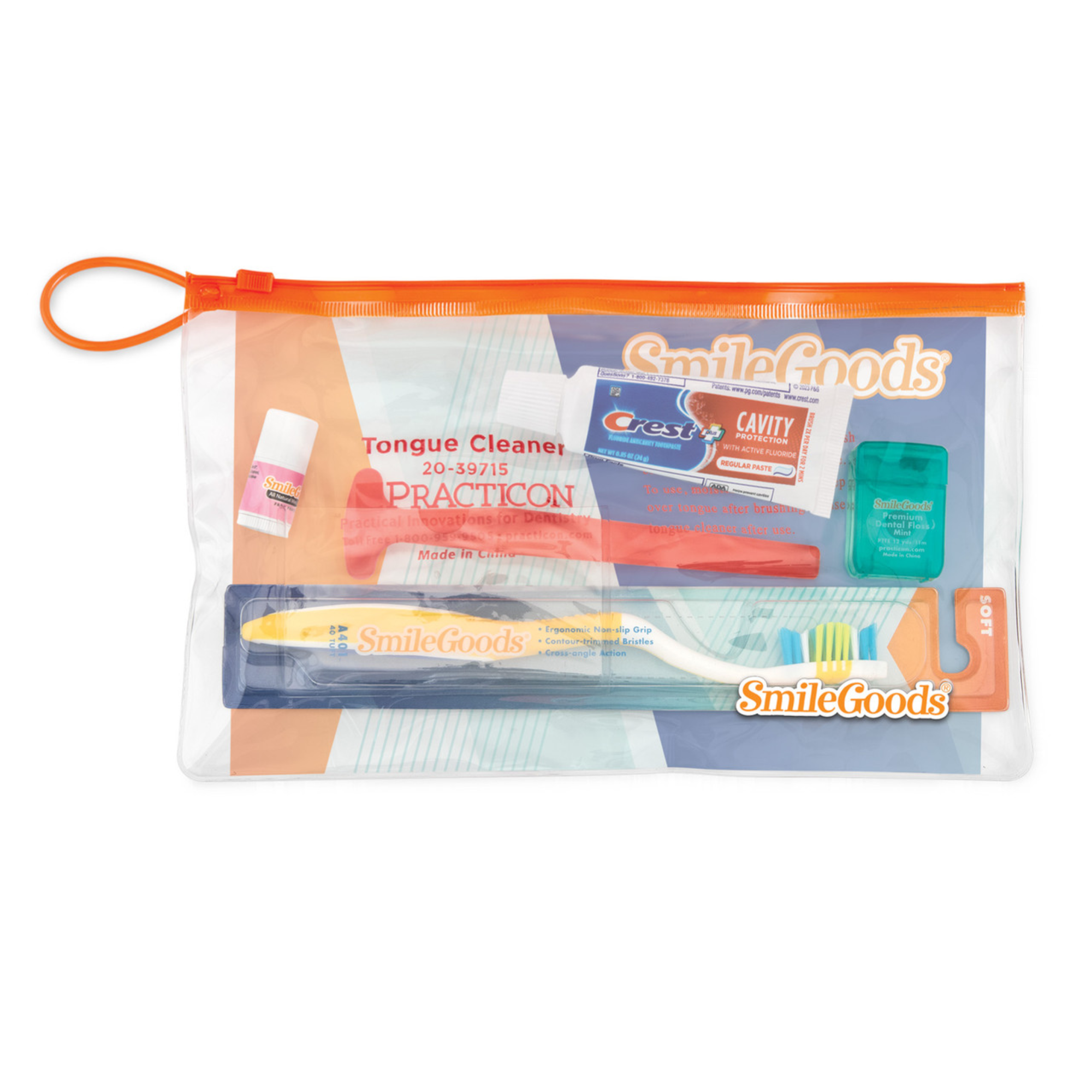 Smilegoods Deluxe Adult Patient Pak In A Handy 4" X 10" Clear Vinyl Zipper Bag With Pocket On , 10-1736 - Smilegoods Deluxe Adult Patient Pak In A Handy 4" X 10" Clear Vinyl Zipper Bag With Pocket On , 10-1736 - Image 1