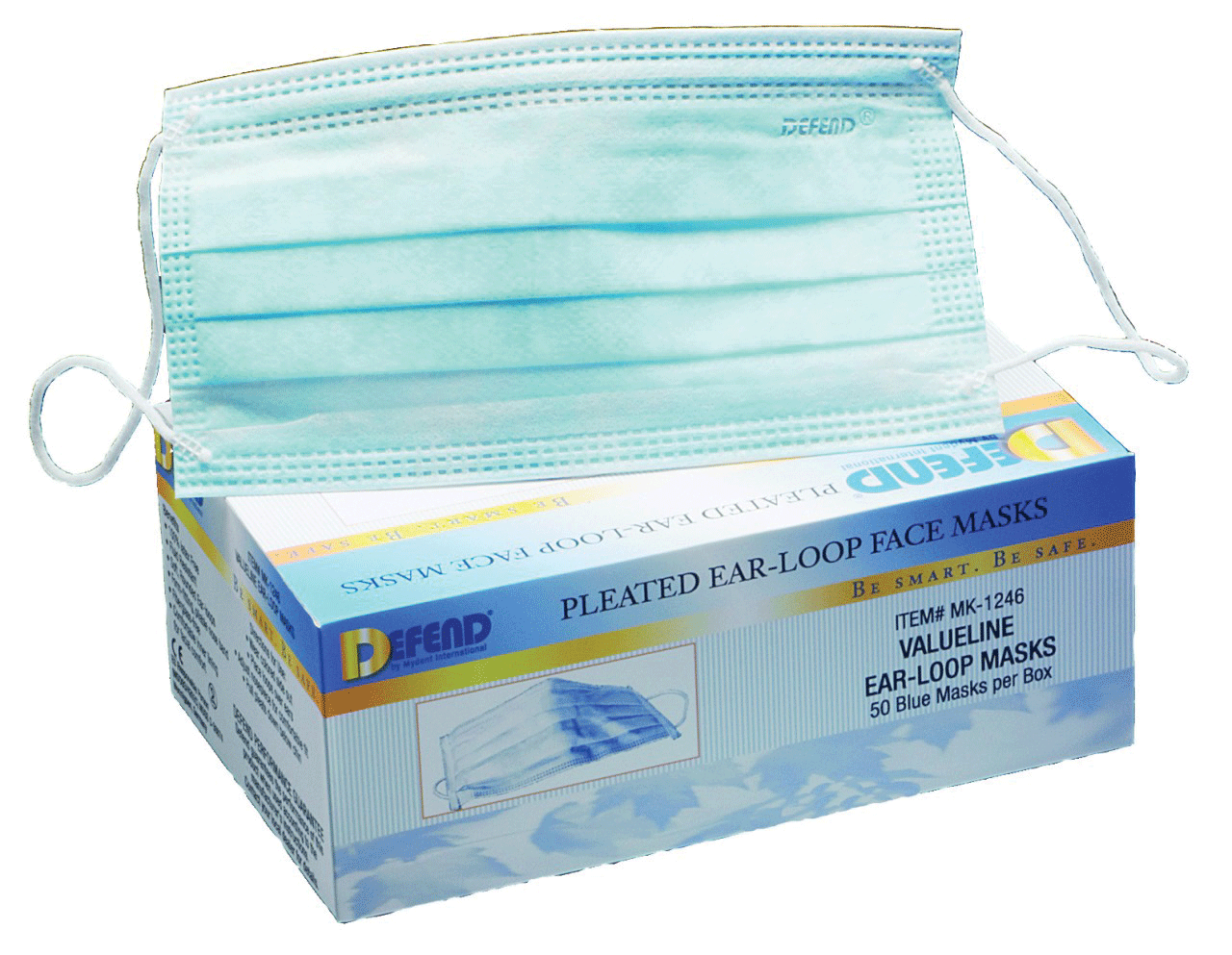 Defend Breathe E-Z Pleated Earloop Face Masks, Single Box, Blue, 50/Pk, MK1246 product image