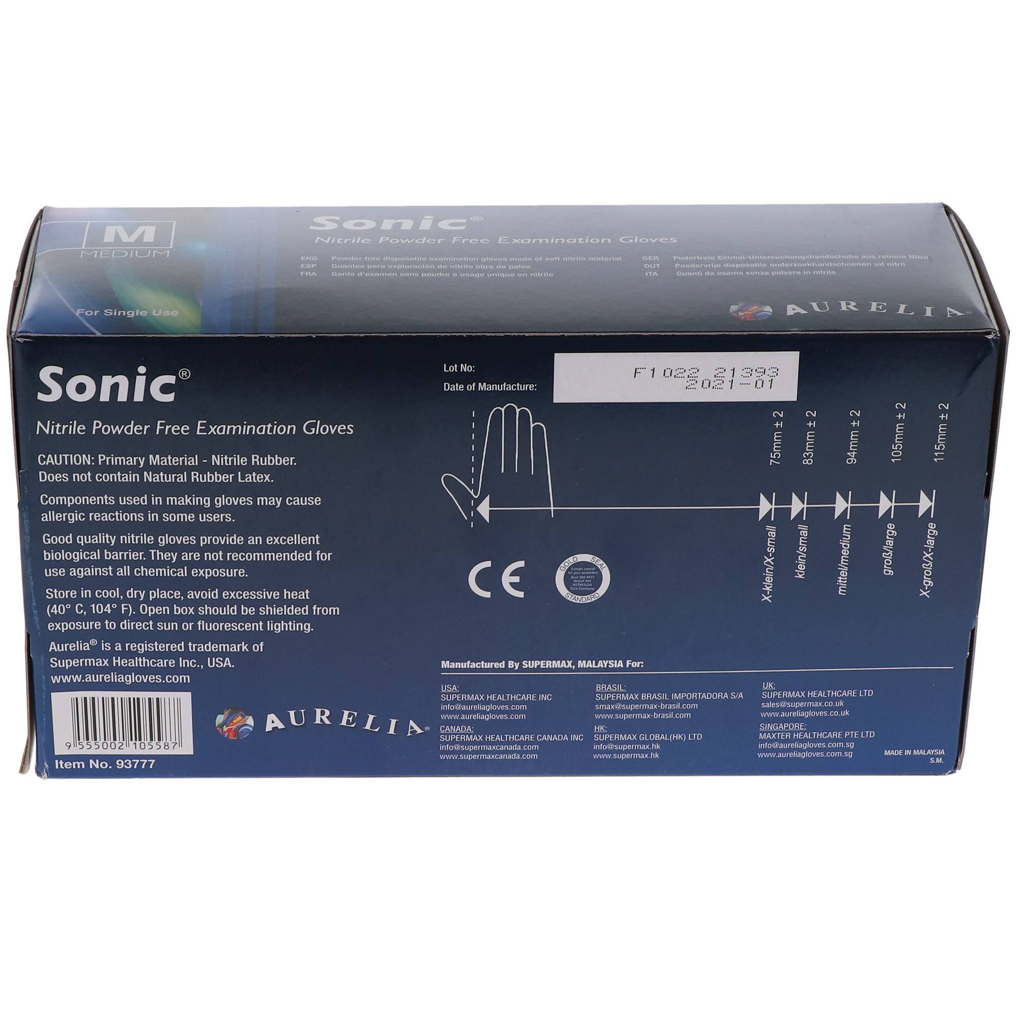 Aurelia Sonic Nitrile Gloves, Powder-Free, Medium, Indigo Blue, 300/Box, 93777 product image