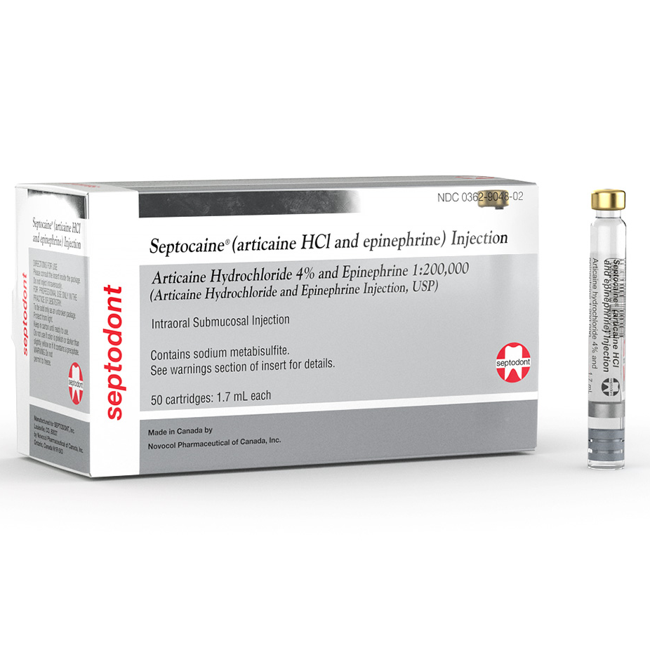 Septocaine, Articaine 4%, with Epinephrine, 1:200,000, 1.7 ml, 50/Pk product image