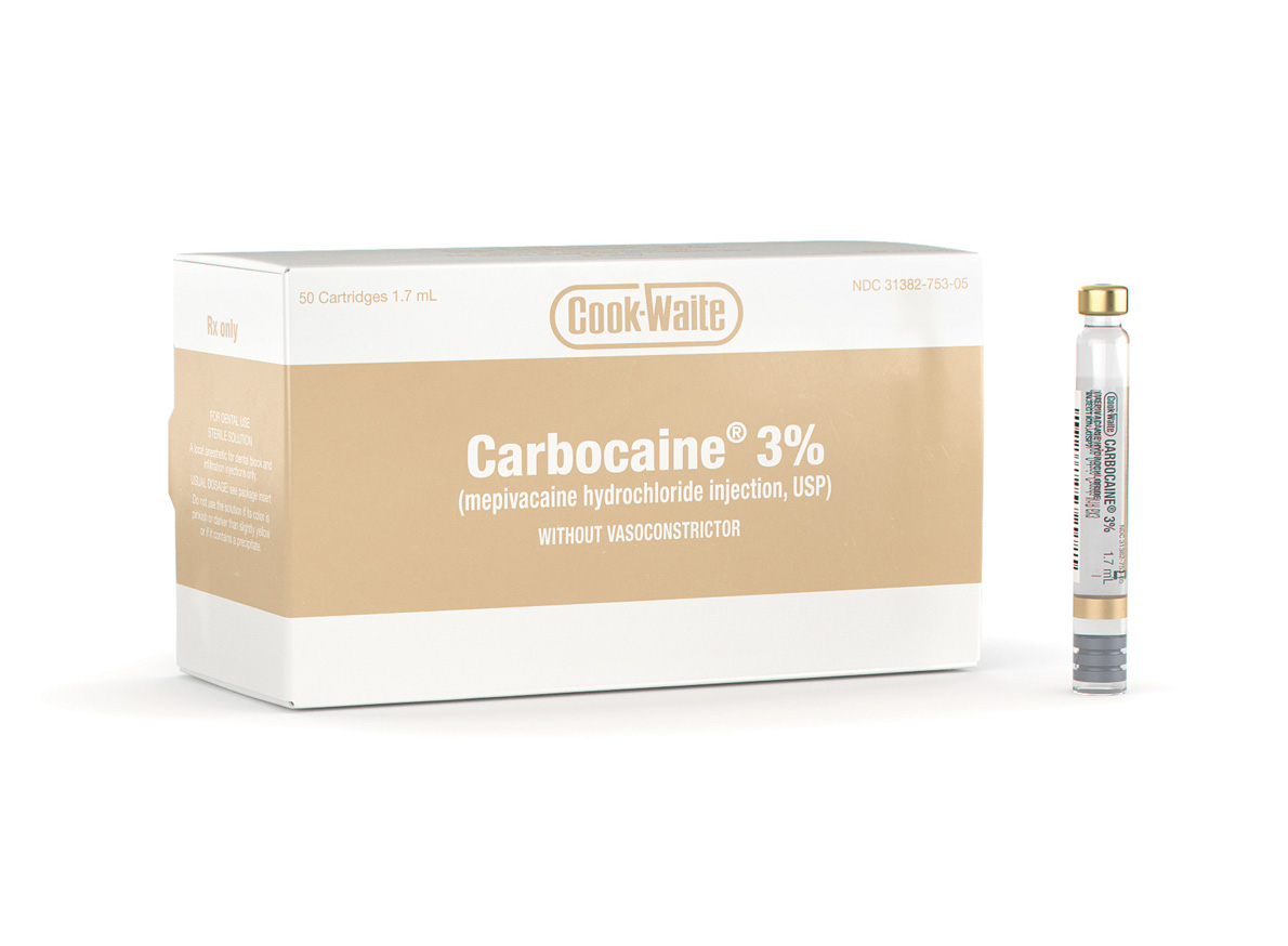 Carbocaine 3% Mepivacaine HCl Plain, 1.7 ml, Tan, 50/Pk product image