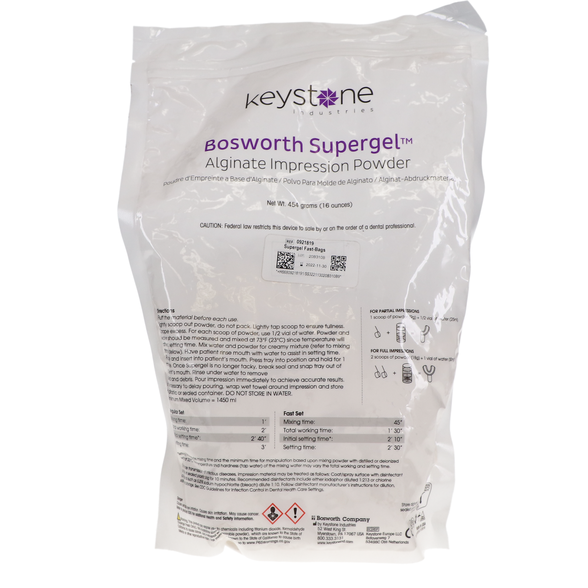 Supergel Alginate Impression Material, Fast Set, Pouch, 1 lb, 1/Pk, 921819 product image