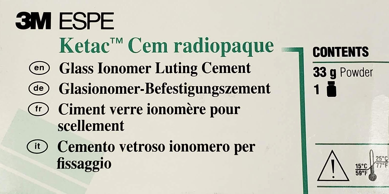 Ketac Cem Radiopaque Glass Ionomer Luting Cement, Powder Refill, 33 g, 1/Pk product image