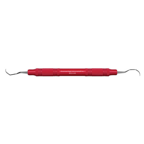 Universal Curette, # 3-4 Langer, Posterior Mesial/Distal, EagleLite Handle, Resin, 3/8", Red, 1/Pk, AECL3-4X product image