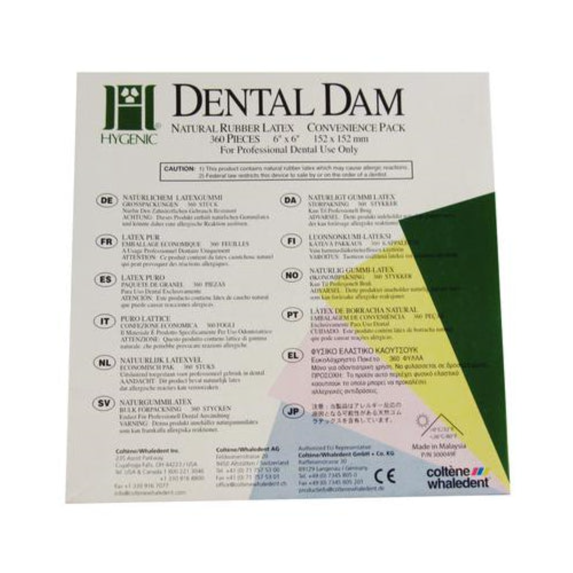 Hygenic Rubber Dental Dams, 6" x 6", Thin, Light, 360/Pk, H04242 product image