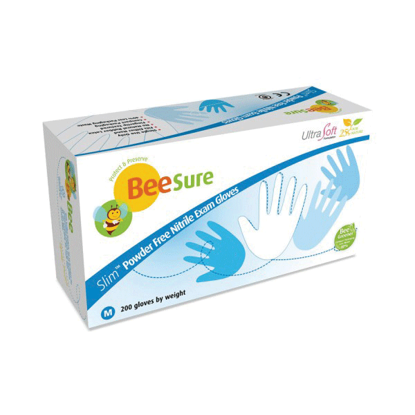 BeeSure Slim Nitrile Examination Gloves, Powder-Free, Extra Large, Soft White, 200/Box, 1129 image
