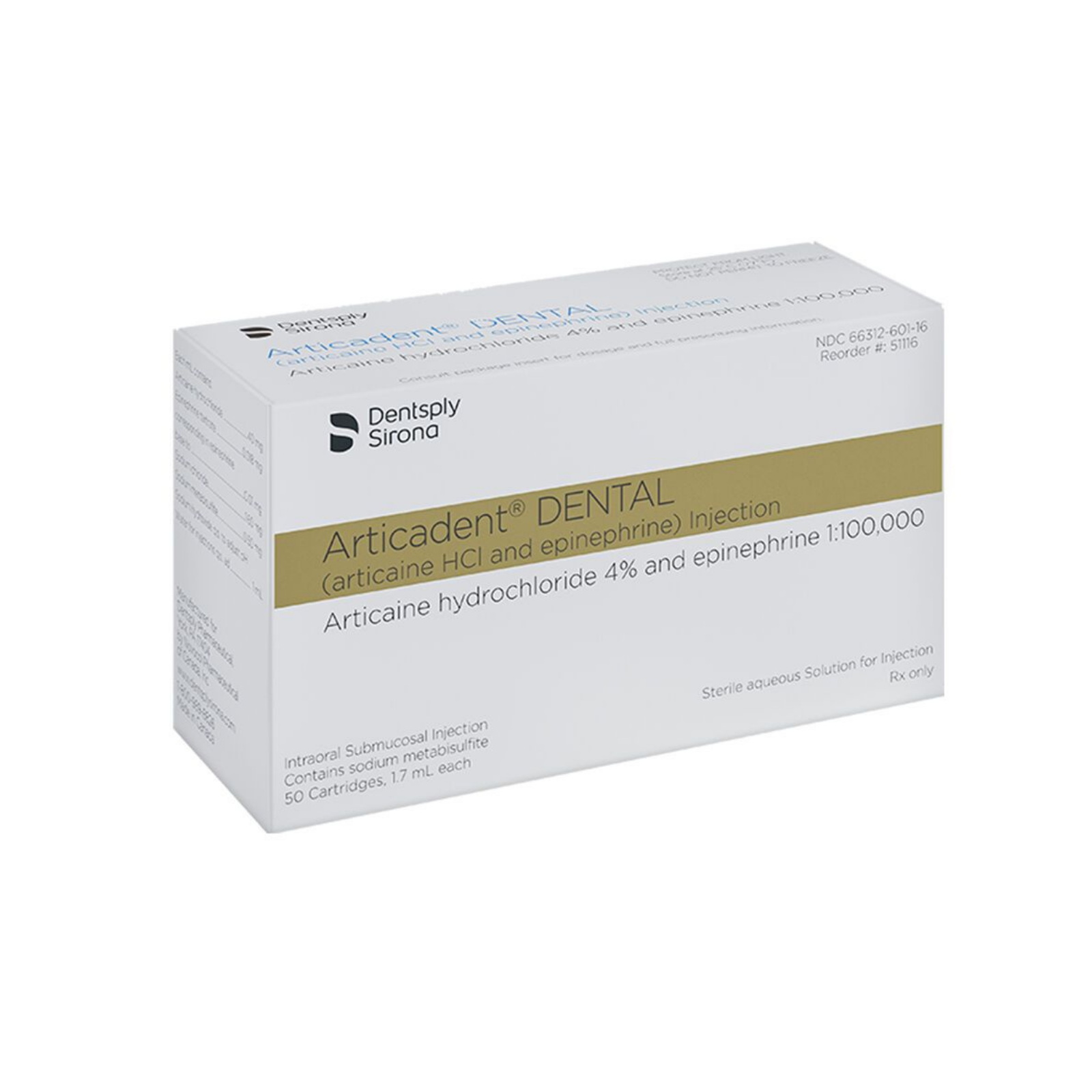 Articaine 4% Articadent, 1:100,000 Injection, Gold, 50/Pk product image