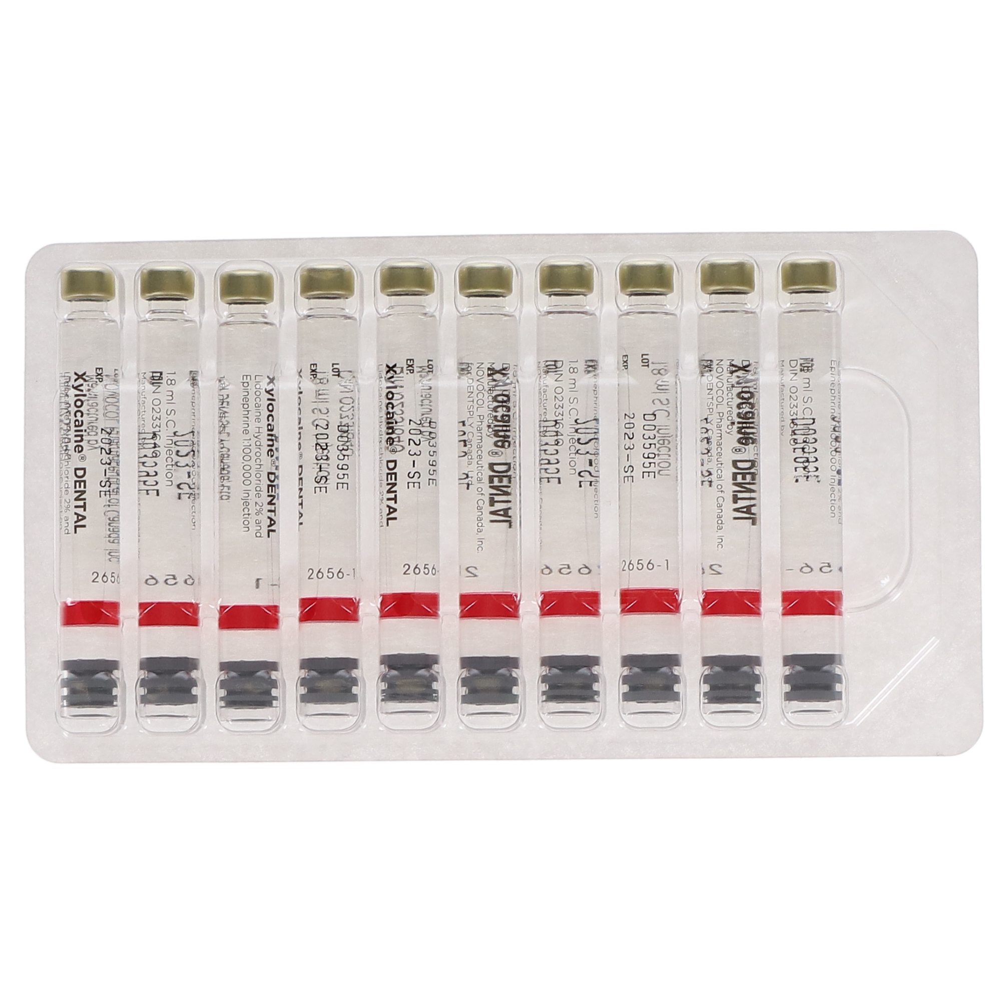 Xylocaine, 2% Lidocaine, with Epinephrine, 1:100,000, 1.7 ml, Red, 50/Pk, 80015 product image