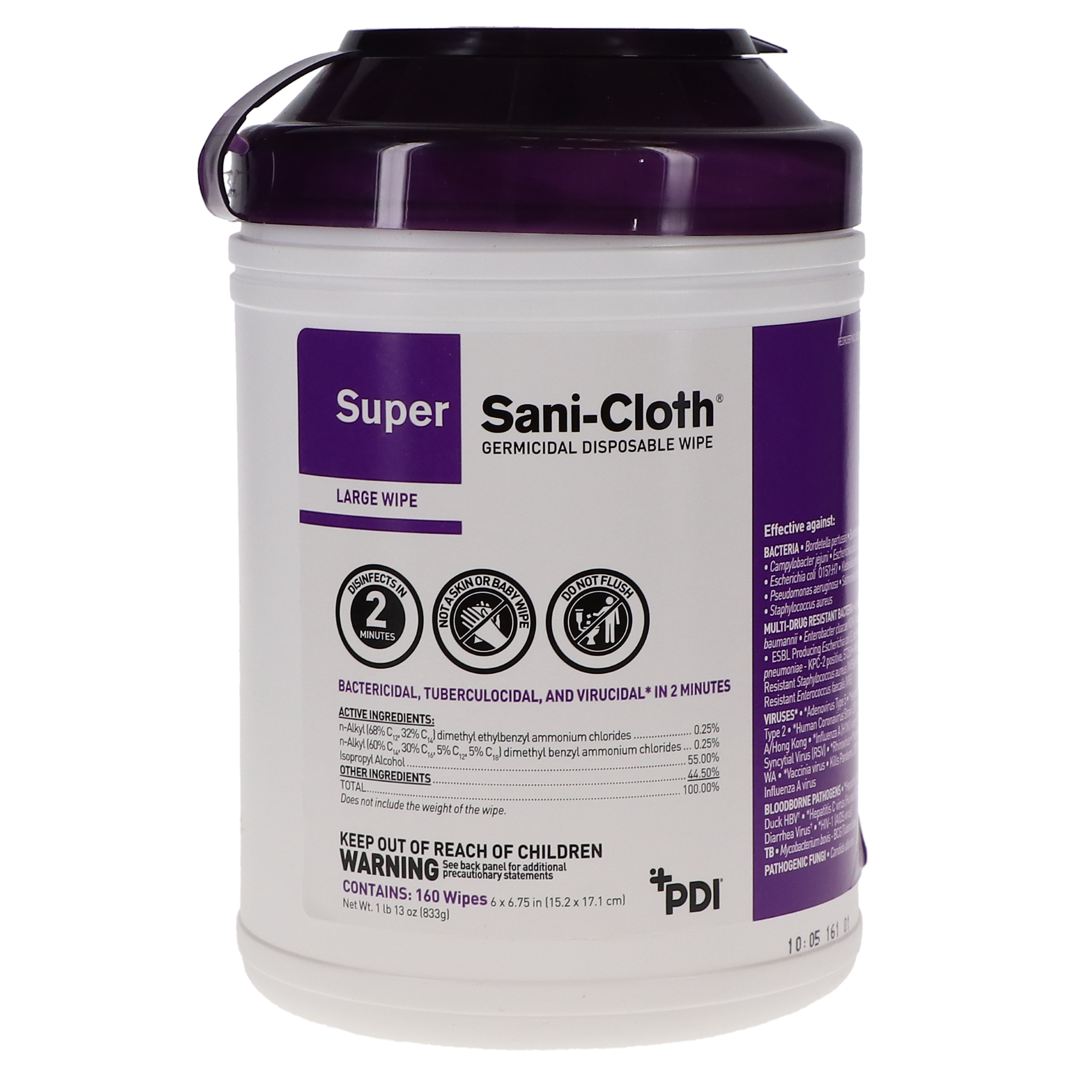 Super Sani-Cloth Large Wipes (6" x 6.75") High Alcohol (55%). EPA - Q55172 product image