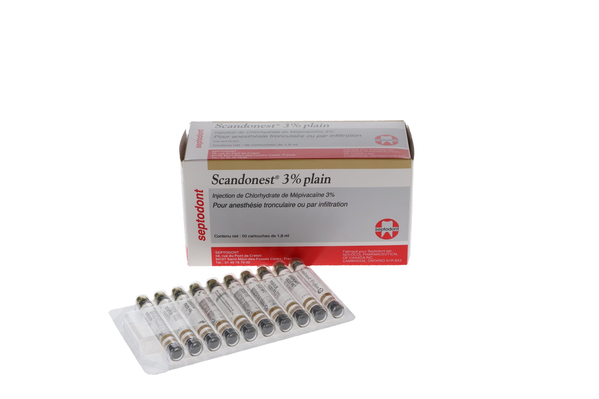 Scandonest, Mepivacaine Plain HCl 3%, 1.7 ml, 50/Pk, 99203 thumbnail 3