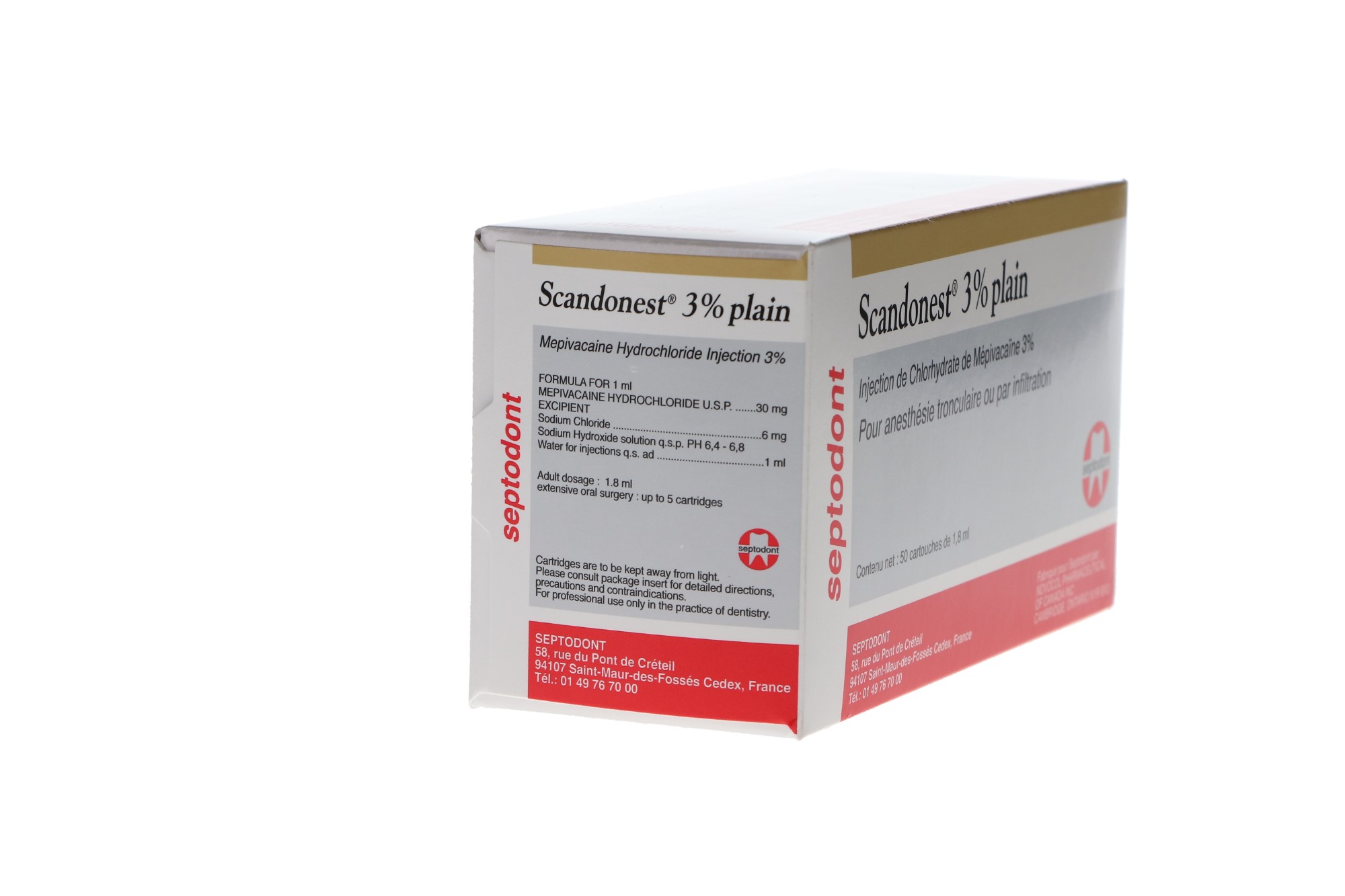 Scandonest, Mepivacaine Plain HCl 3%, 1.7 ml, 50/Pk, 99203 thumbnail 4