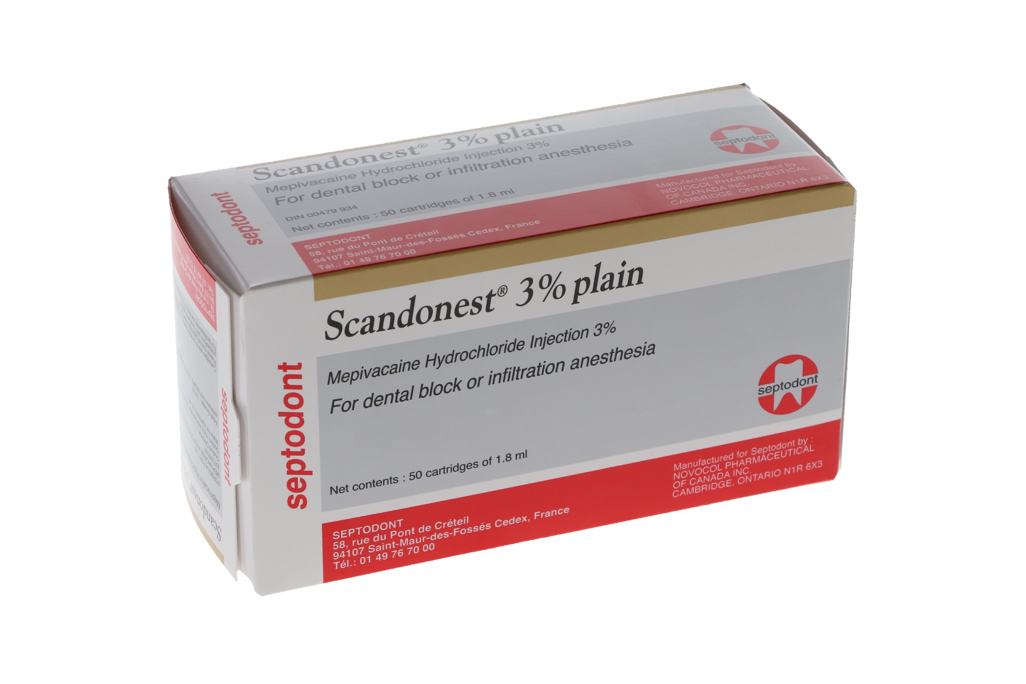 Scandonest, Mepivacaine Plain HCl 3%, 1.7 ml, 50/Pk, 99203 thumbnail 5