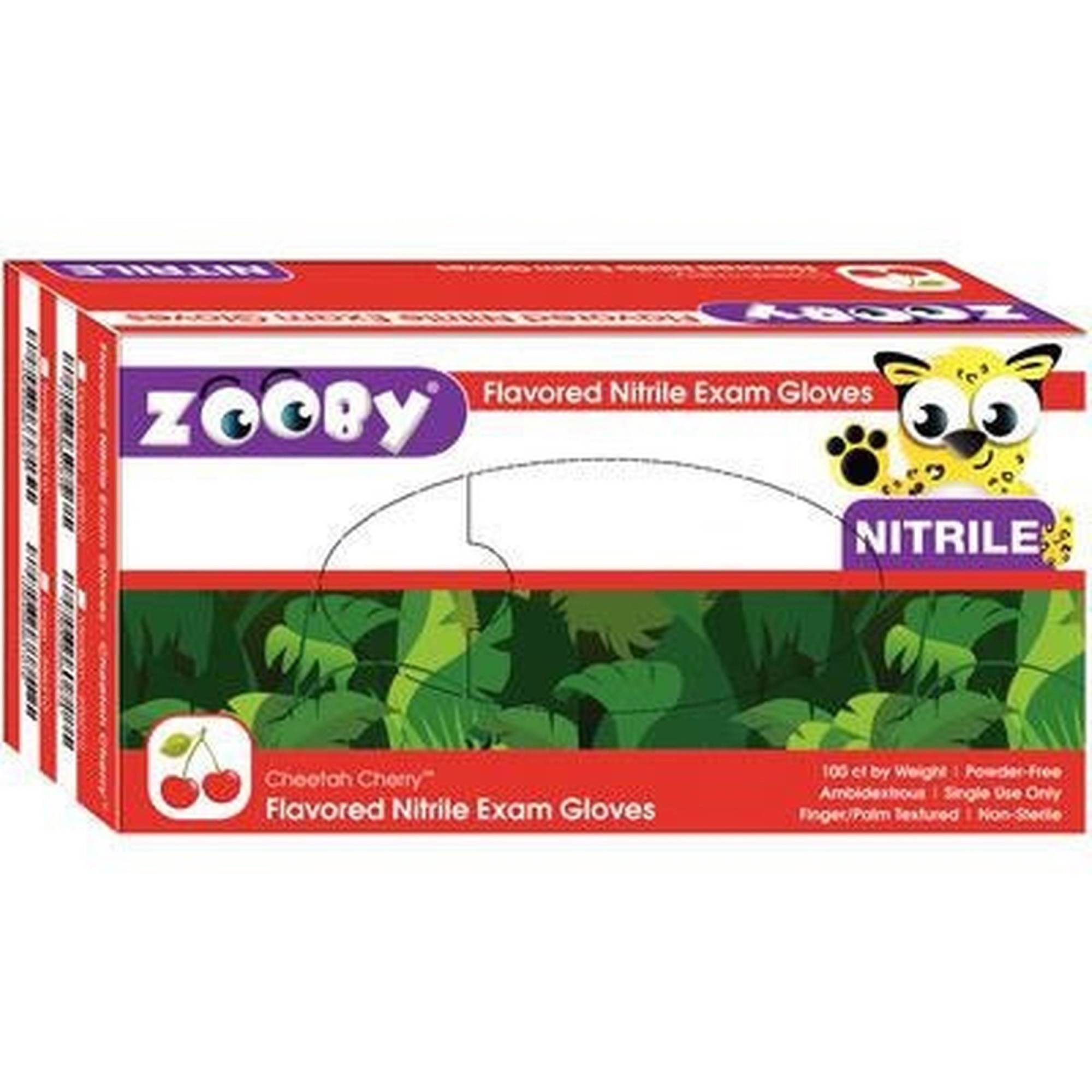 Zooby Flavored Nitrile Gloves, Powder-Free, Medium, Cheetah Cherry, 100/Box product image